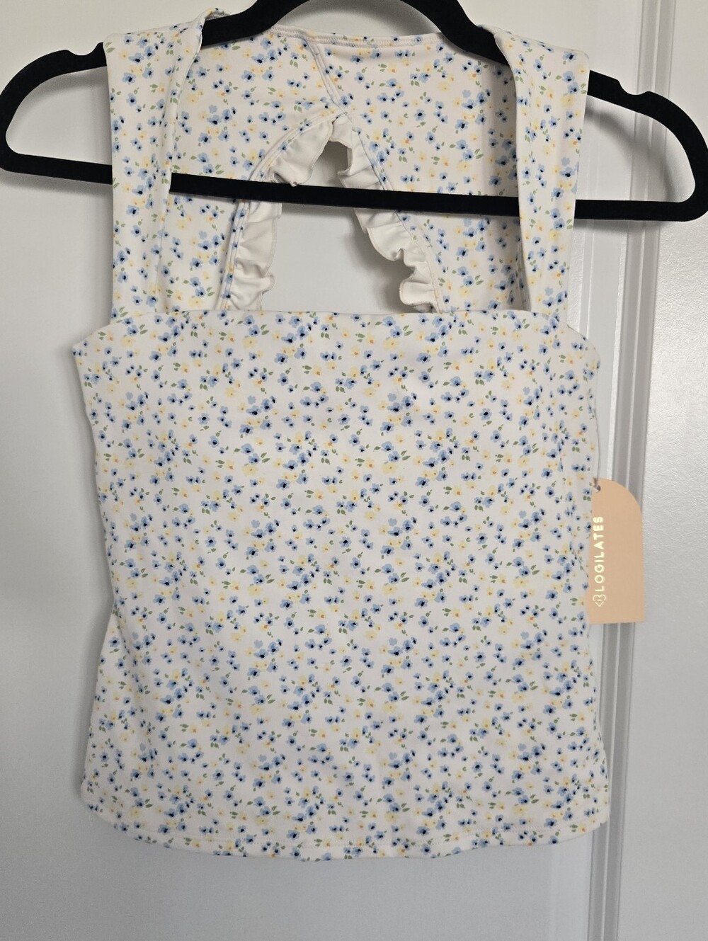 NWT Blogilates by Target Ruffle Back Cream Print Tank - Picture 2 of 6